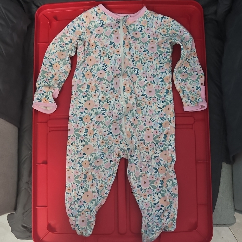 Wonder Nation Pink and Green Footies with Floral Design